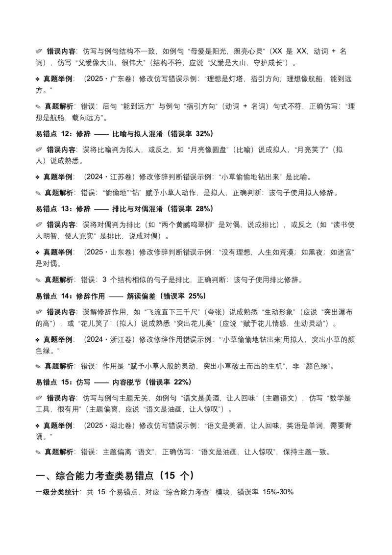近5年全国各地语文中考语言运用50个高频考点+30个高频易错点_中考复习资料_语数英物化_1语文中考复习_2026年中考复习（更新中）_2026年全国中考语文一轮复习讲义