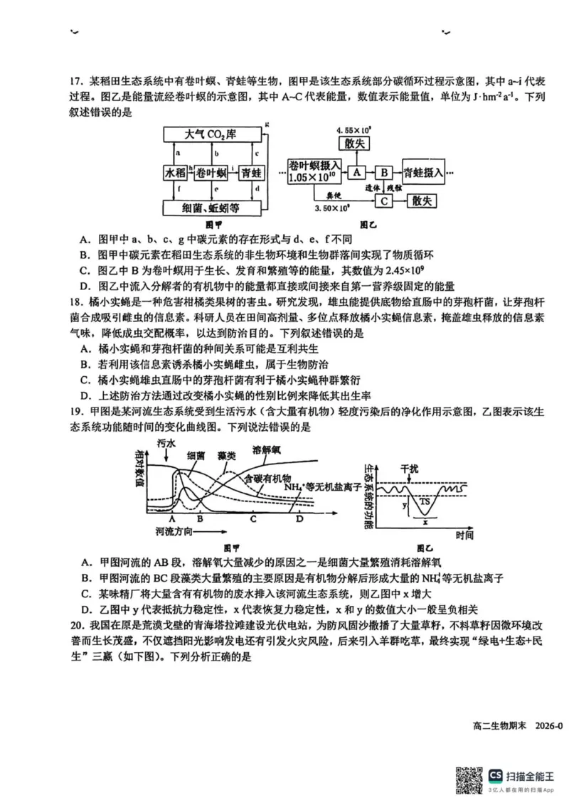 四川省成都市树德中学2025-2026学年高二上学期期末考试生物试题（图片版，含答案）_2026年02月高二试卷_260205四川省成都市树德中学2025-2026学年高二上学期期末（全）