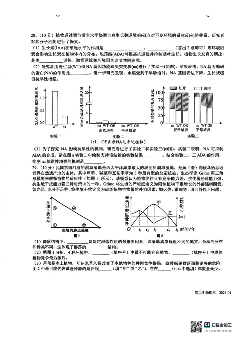 四川省成都市树德中学2025-2026学年高二上学期期末考试生物试题（图片版，含答案）_2026年02月高二试卷_260205四川省成都市树德中学2025-2026学年高二上学期期末（全）