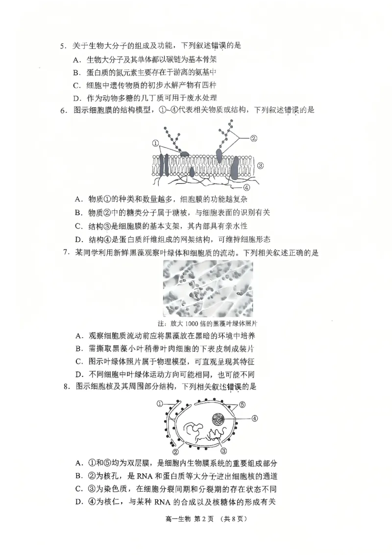 江苏省苏州市2025-2026学年度高一上学期期末考试生物试卷_2026年02月高一试卷_260213江苏省苏州市2025-2026学年度高一上学期期末考试（全）