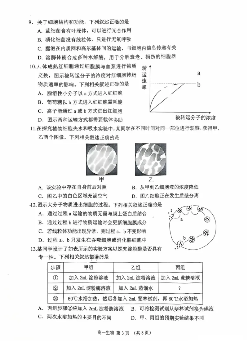 江苏省苏州市2025-2026学年度高一上学期期末考试生物试卷_2026年02月高一试卷_260213江苏省苏州市2025-2026学年度高一上学期期末考试（全）