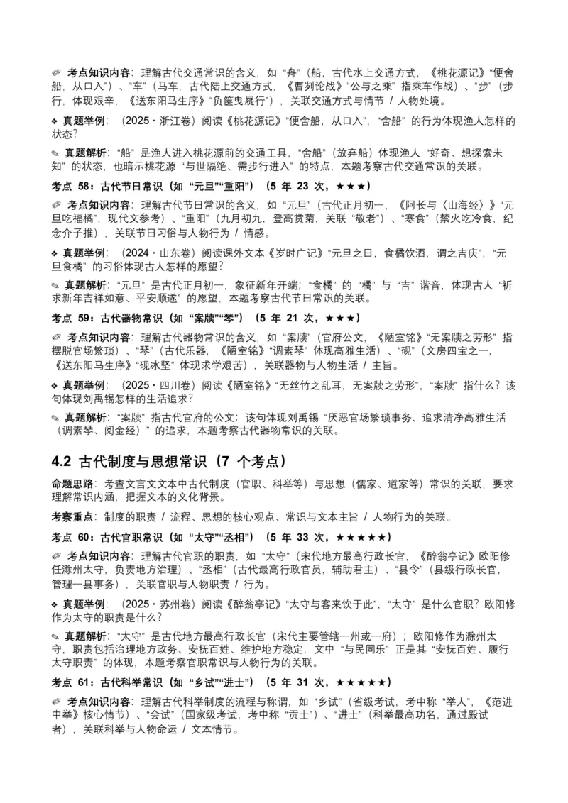 近5年全国各地中考语文古诗文阅读（文言文内容理解）100个高频考点+30个高频易错点_中考复习资料_语数英物化_1语文中考复习_2026年中考复习（更新中）_2026年全国中考语文一轮复习讲义