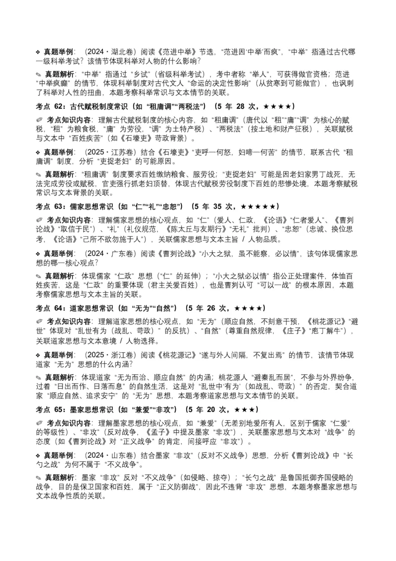 近5年全国各地中考语文古诗文阅读（文言文内容理解）100个高频考点+30个高频易错点_中考复习资料_语数英物化_1语文中考复习_2026年中考复习（更新中）_2026年全国中考语文一轮复习讲义