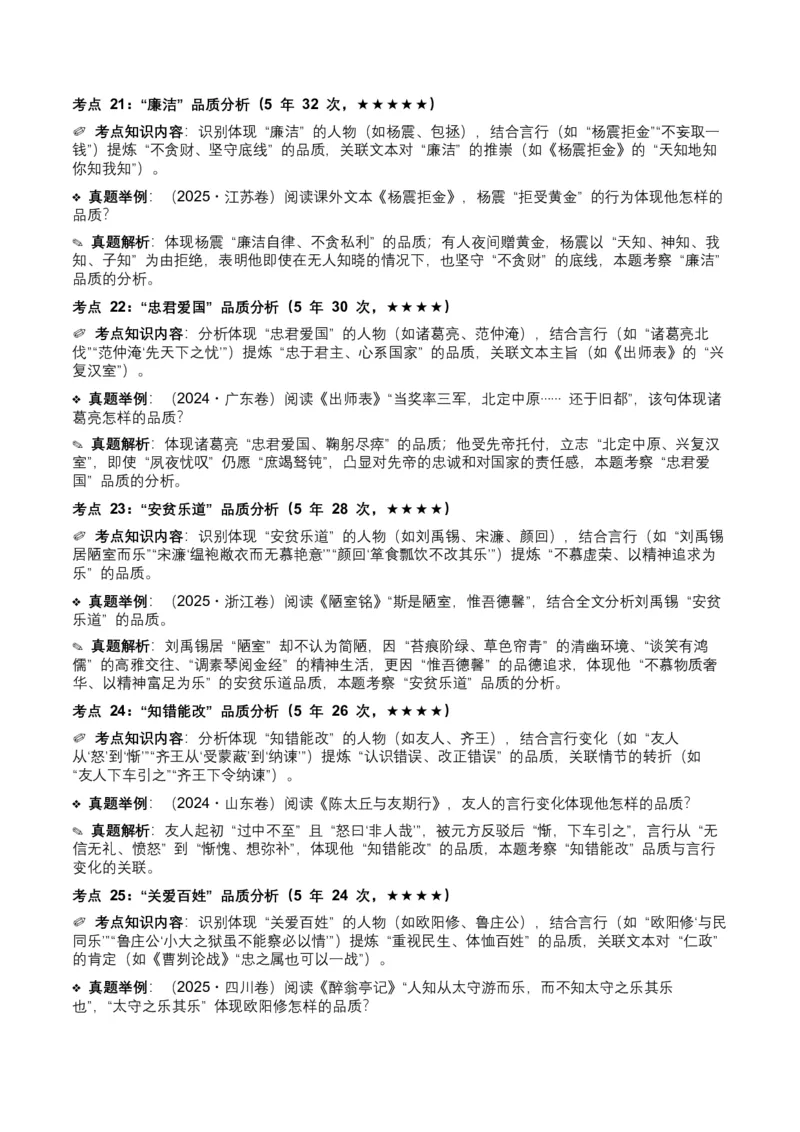 近5年全国各地中考语文古诗文阅读（文言文内容理解）100个高频考点+30个高频易错点_中考复习资料_语数英物化_1语文中考复习_2026年中考复习（更新中）_2026年全国中考语文一轮复习讲义