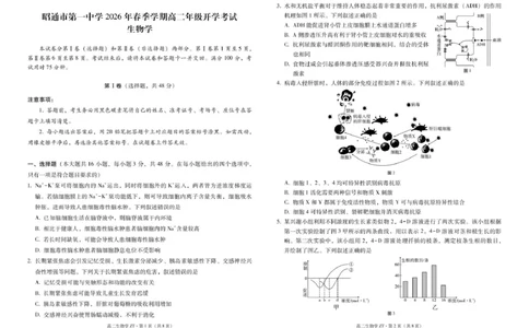 昭通市第一中学2026年春季学期高二年级开学考试生物-试卷_副本_2026年03月高二试卷_260326云南昭通市第一中学2025-2026学年春季学期高二年级开学考试