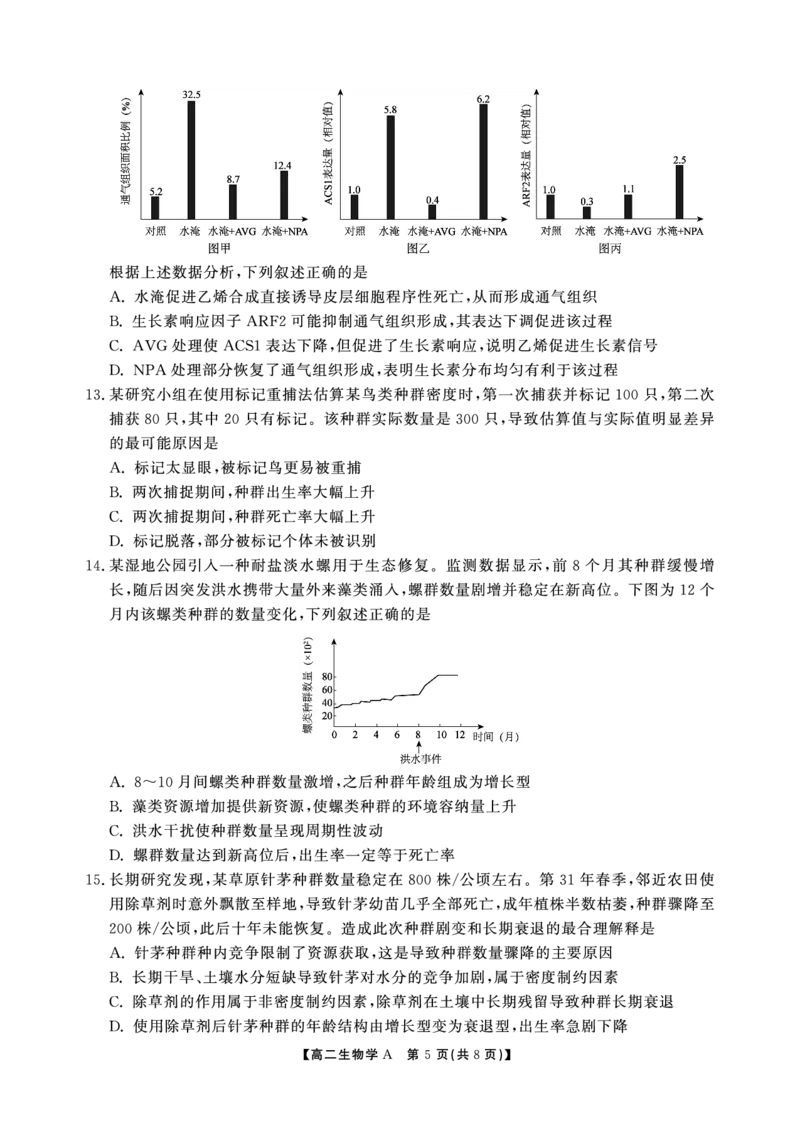 高二期末生物A卷-SY_2026年02月高二试卷_260209安徽省鼎尖联考2025-2026学年高二上学期过程性学科素质评价试题（全）