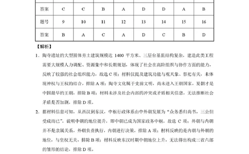 昭通市第一中学2026年春季学期高二年级开学考试历史-答案_副本_2026年03月高二试卷_260326云南昭通市第一中学2025-2026学年春季学期高二年级开学考试
