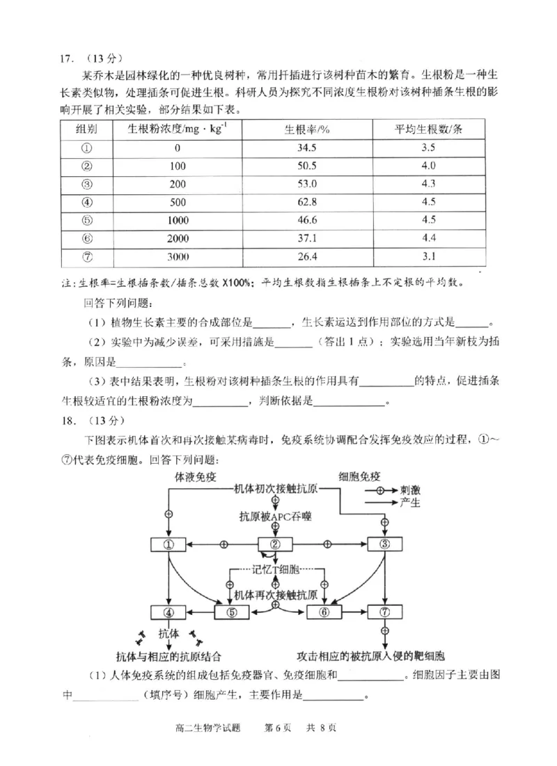 生物试卷-福建省宁德市2025-2026学年度第一学期期末高二质量检测(2.2-2.4)_2026年02月高二试卷_260211福建省宁德市2025-2026学年度第一学期期末高二质量检测(2.2-2.4)（全）