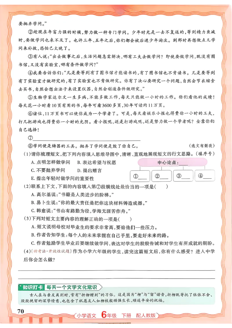 语文王朝霞活页同步练习册6下_2026春小学教辅大合集_8-26春《王朝霞》系列_02.2026春WZX活页同步练习册_26春语文