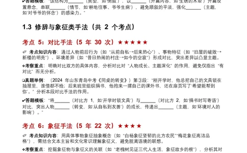 近5年全国各地中考语文记叙文表现手法8个高频考点+7个高频易错点_中考复习资料_语数英物化_1语文中考复习_2026年中考复习（更新中）_2026年全国中考语文一轮复习讲义