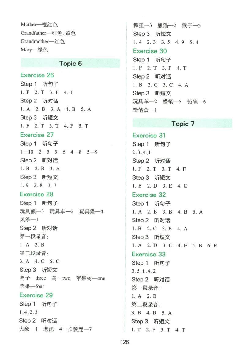 三年级英语26版《一本小学英语听力训练100篇》答案速查与听力原文_三年级英语26版《一本小学英语听力训练100篇》
