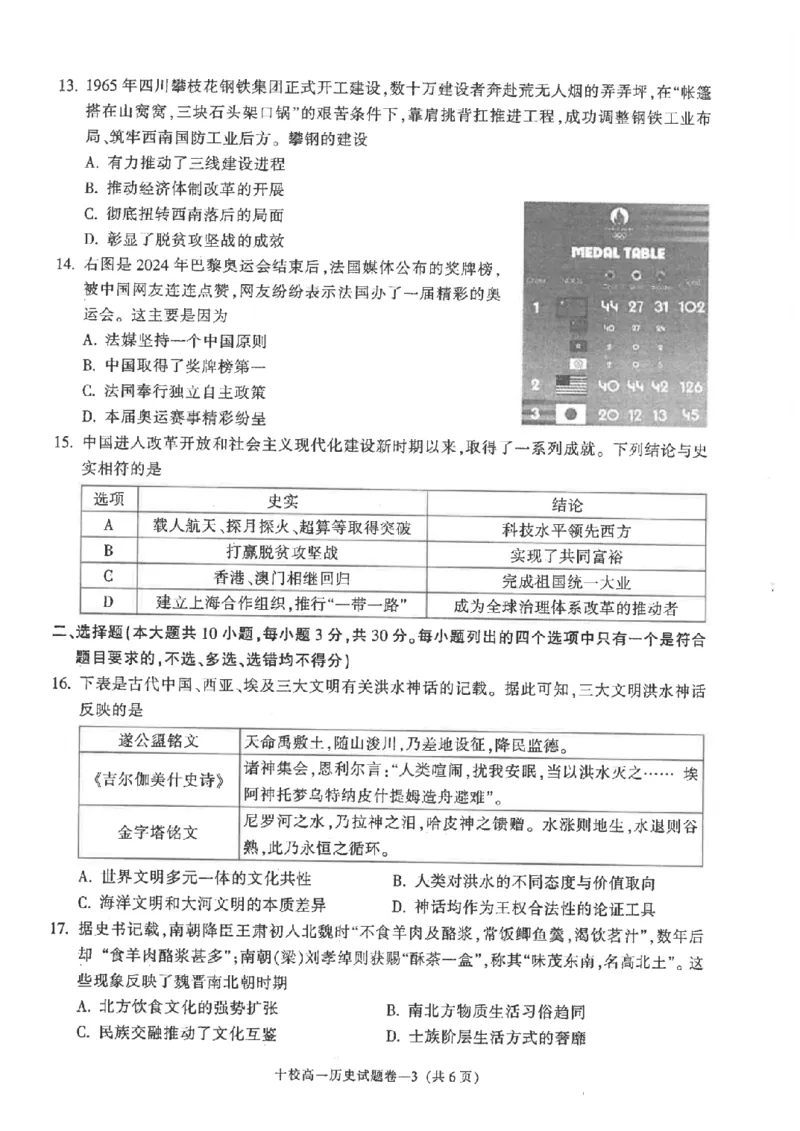 历史卷-2602金华十校高一期末_2026年02月高一试卷_260215浙江省金华十校2025-2026学年高一上学期2月期末（全）_浙江省金华十校2025-2026学年高一上学期2月期末历史试题含答案