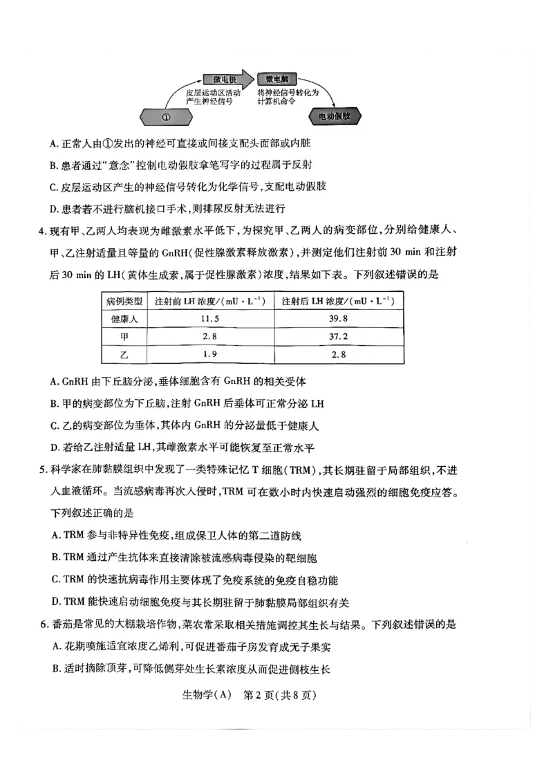 天一河南高二生物_2026年03月高二试卷_260329河南天一大联考2026年高二3月联考（全科）_生物
