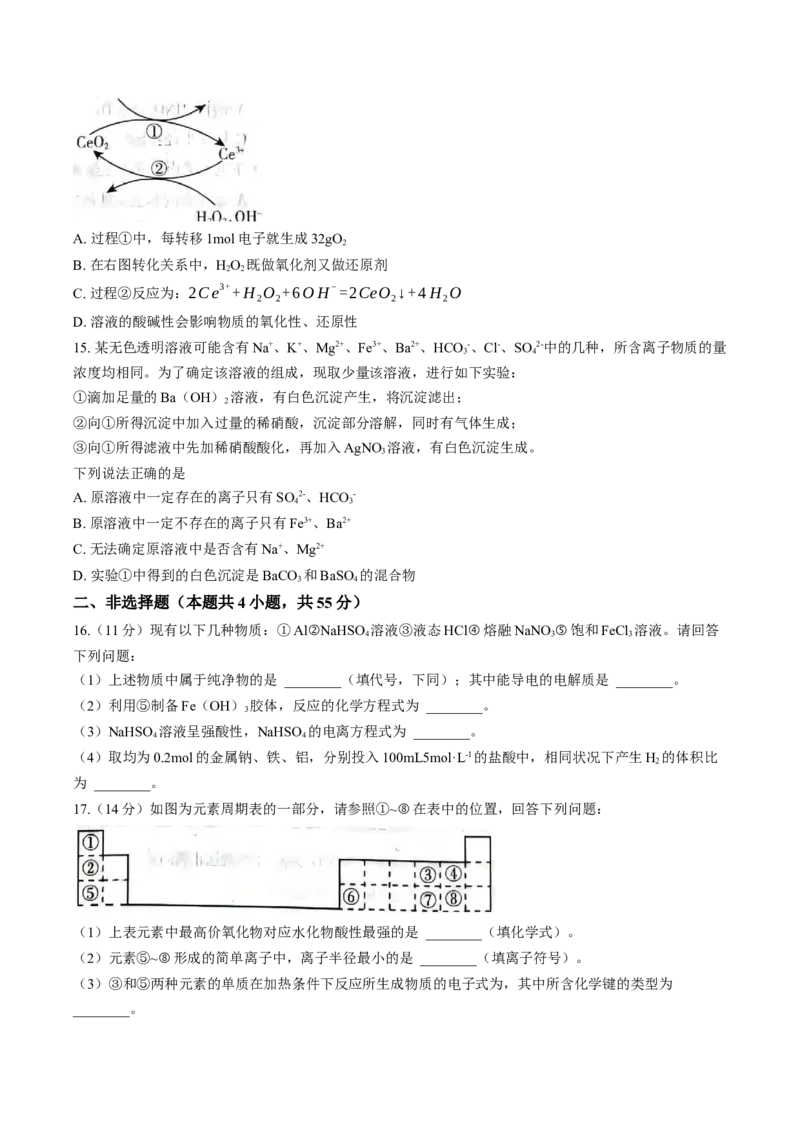 山西省阳泉市2025-2026学年上学期期末高一化学试卷（含答案）_2026年02月高一试卷_260216山西省阳泉市2025-2026学年上学期期末高一
