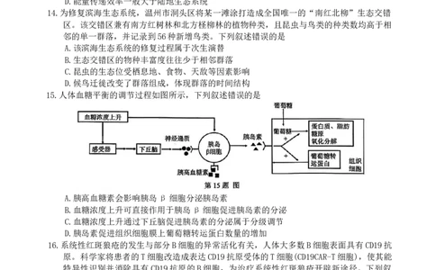 浙江省温州市2025-2026学年高二上学期1月期末生物试题B（含答案）_2026年02月高二试卷_260208浙江省温州市2025-2026学年高二上学期期末（A卷+B卷）（全）