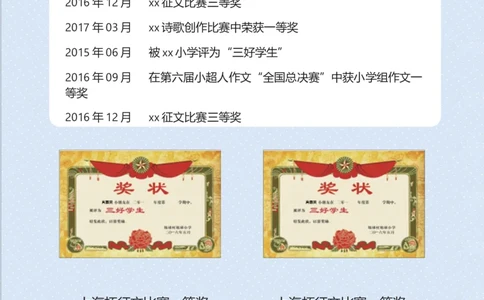升学君整理浅蓝色简约-小升初简历模板_小升初《学生简历模板》单页+多页_66份小升初简历整理