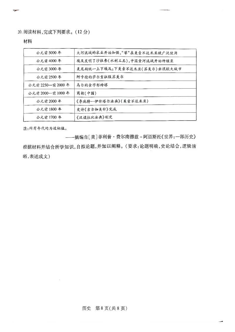 天一高一历史试题_2026年03月高一试卷_260329河南天一大联考2026年高一3月联考（全科）