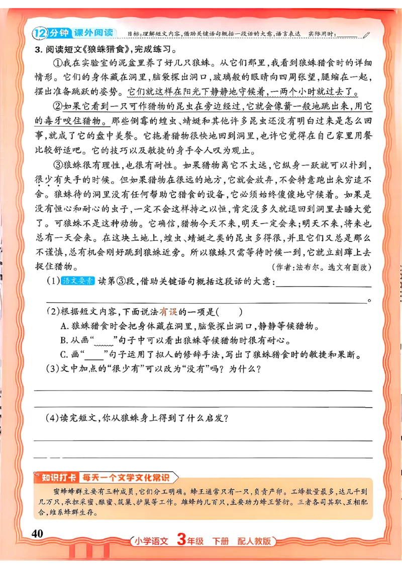 语文王朝霞活页同步练习册3下_2026春小学教辅大合集_8-26春《王朝霞》系列_02.2026春WZX活页同步练习册_26春语文