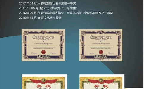 升学君整理深蓝色宇宙火箭-小升初简历模板_小升初《学生简历模板》单页+多页_66份小升初简历整理
