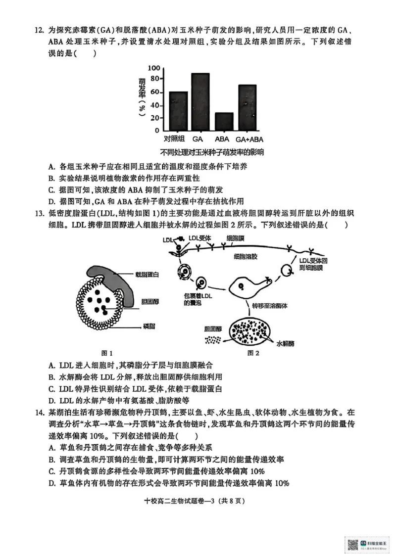 浙江省金华十校2025-2026学年高二上学期2月期末生物试题（图片版，含答案）_2026年02月高二试卷_260215浙江省金华十校2025-2026学年高二上学期2月期末（全）