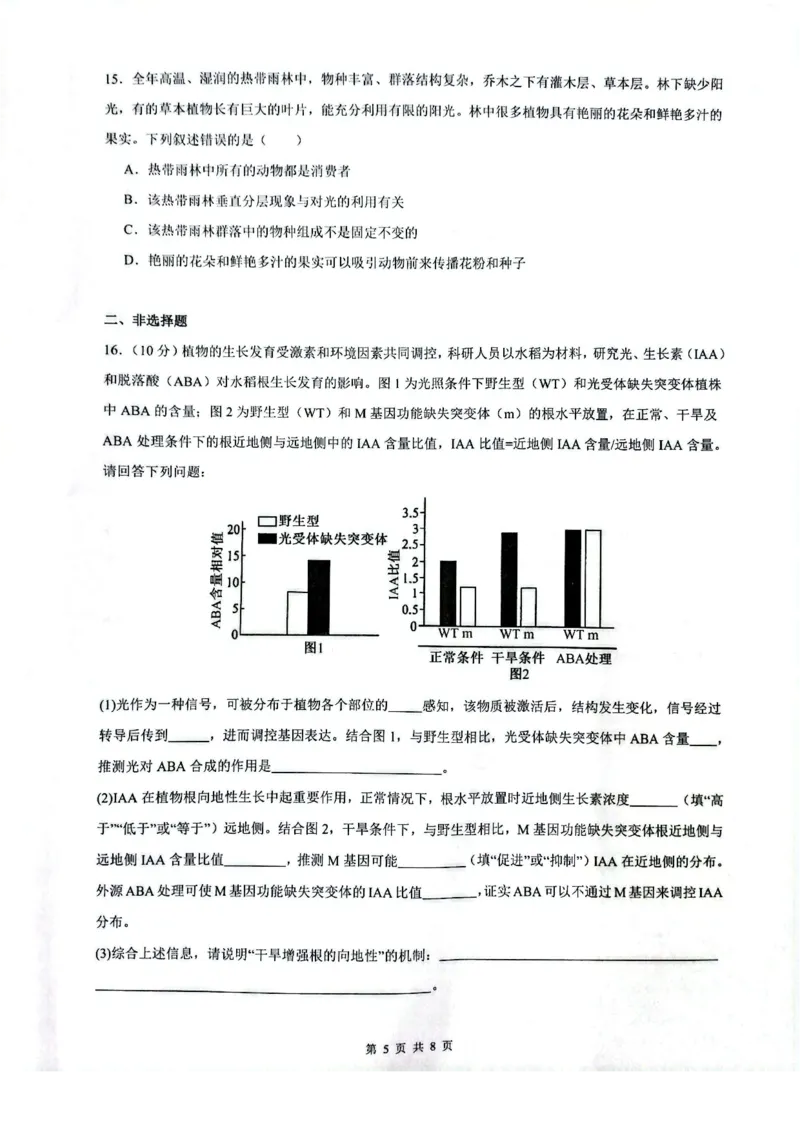 安徽省皖中名校联考2025-2026学年高二上学期2月期末生物试卷_2026年02月高二试卷_260211安徽省智学大联考&middot;皖中名校联盟2024-2025学年高二上学期期末检测