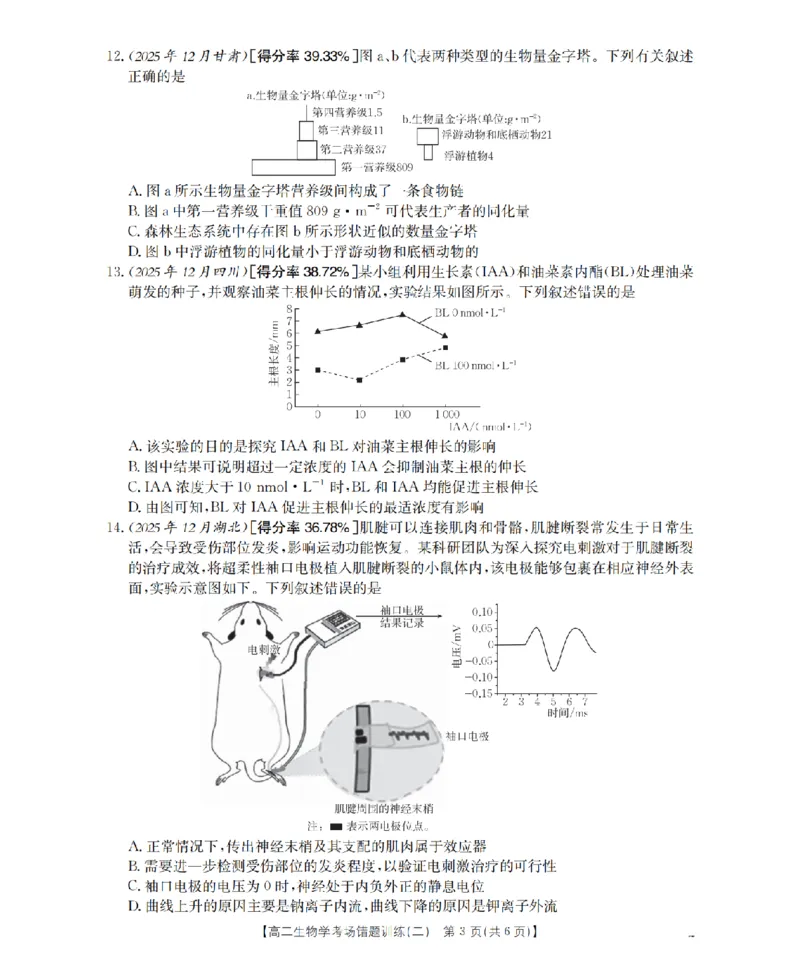 生物_扫描版_副本_2026年03月高二试卷_260326河南省多校2025-2026学年高二上学期期末考场错题训练试卷（二）_05生物_河南省多校高二上学期期末考场错题训练试卷（二）