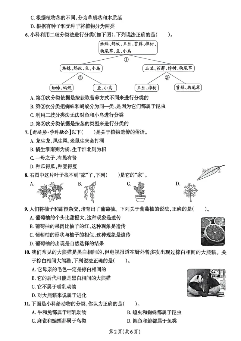 六年级（下）科学第二单元达标测试卷《教科版》_科学道法知识点+专项练习_科学知识点+单元卷+期末卷
