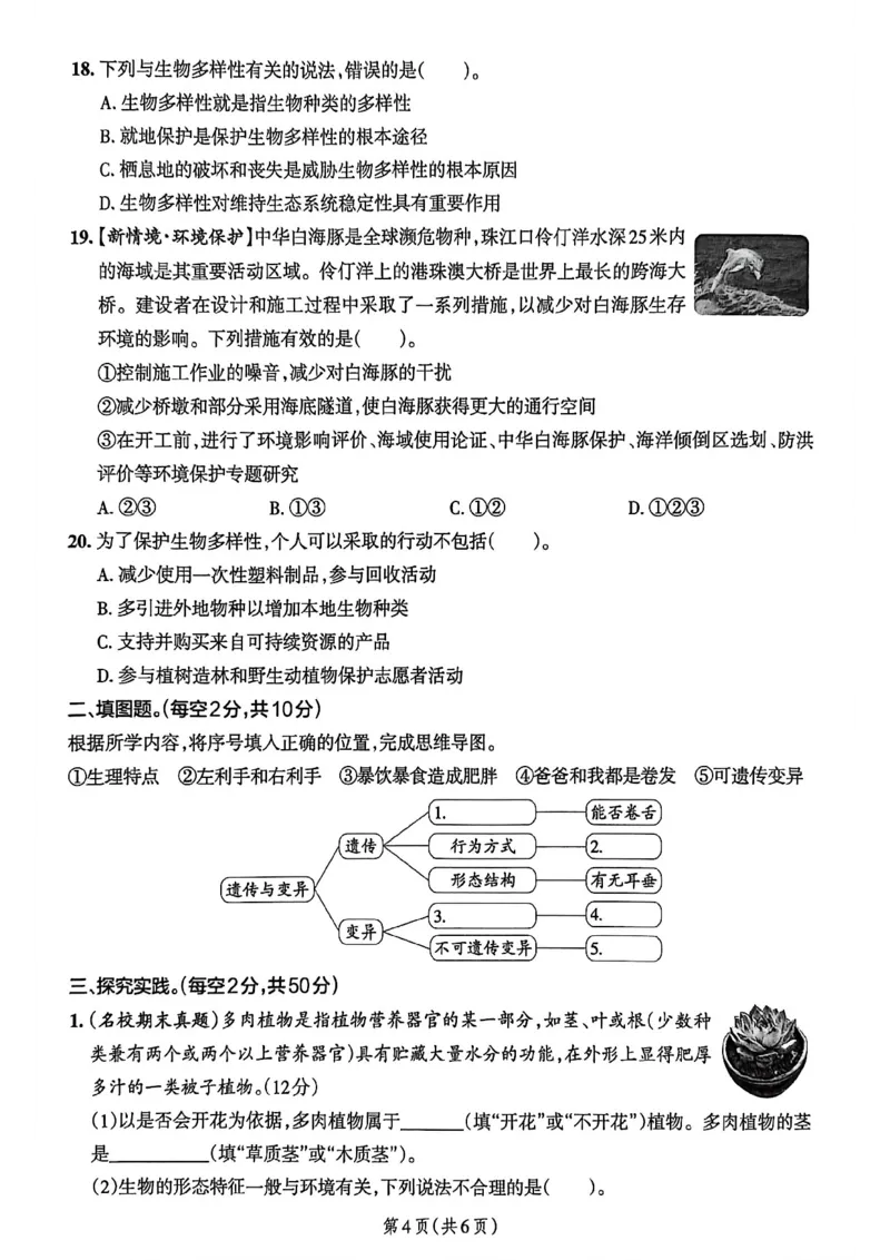 六年级（下）科学第二单元达标测试卷《教科版》_科学道法知识点+专项练习_科学知识点+单元卷+期末卷
