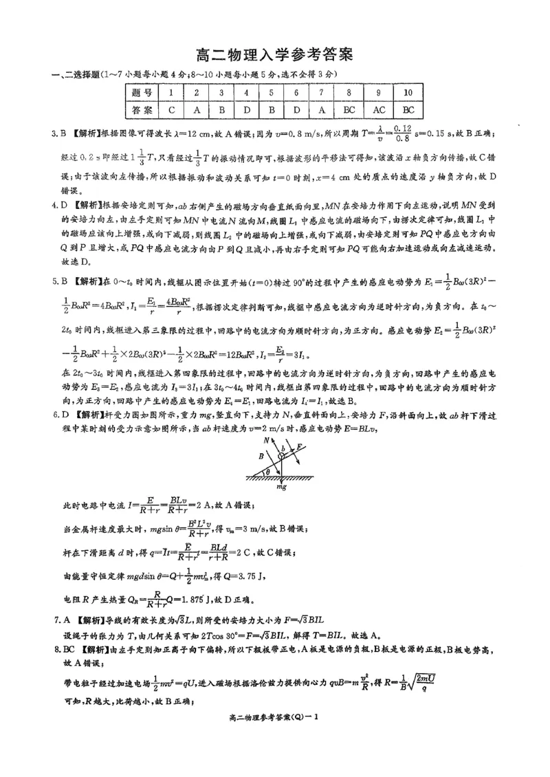 高二物理入学参考答案_副本_2026年03月高二试卷_260325湖南长沙一中2025-2026学年高二下学期3月入学考试全科_04物理_湖南长沙一中高二下学期3月入学考试