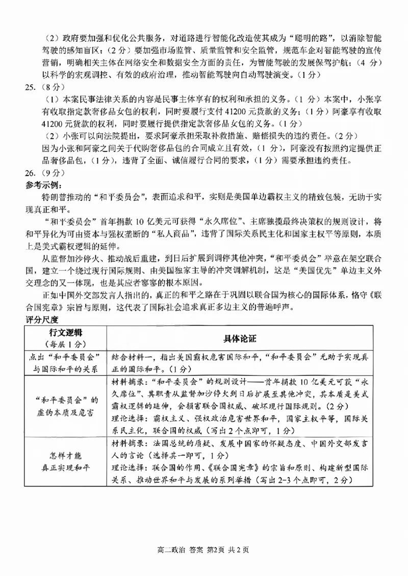 政治试题卷答案_副本_副本_2026年03月高二试卷_260326浙江省浙南名校联盟2026年高二年级下学期返校(开学)考试全科_07政治_浙江省浙南名校联盟高二年级下学期返校(开学)考试
