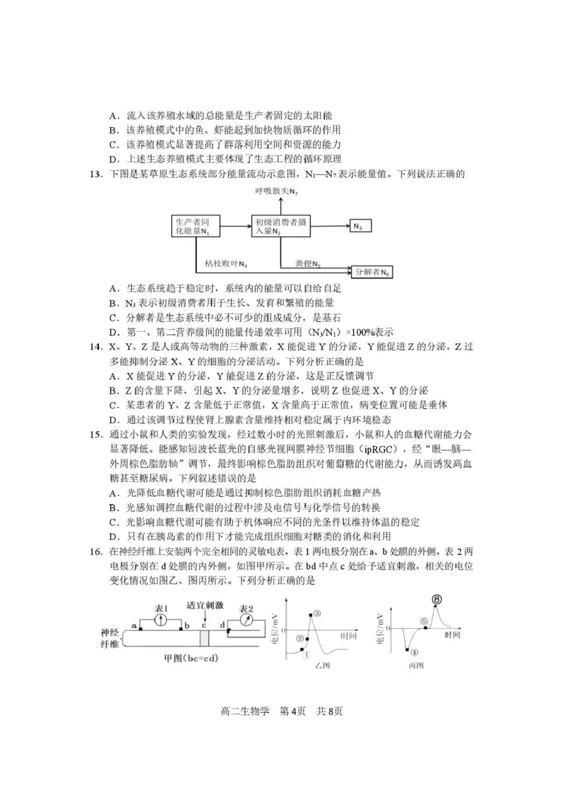 攀枝花市2025-2026学年度高二（上）教学质量监测样卷生物_2026年02月高二试卷_260203四川省攀枝花市2025-2026学年度高二（上）教学质量监测样卷（全）