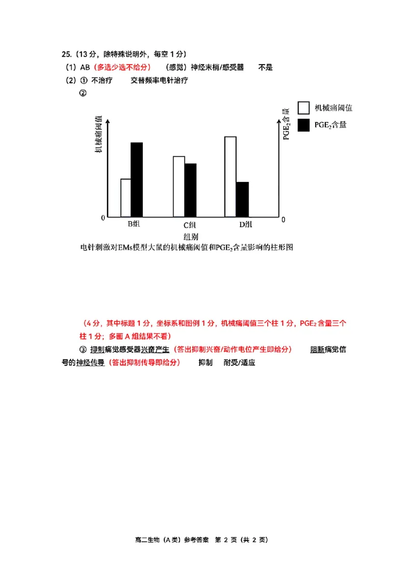 扫描件_生物(A类)参考答案及评分标准_2026年02月高二试卷_260208浙江省温州市2025-2026学年高二上学期期末（A卷+B卷）（全）_浙江省温州市2025-2026学年高二上学期期末试题A卷