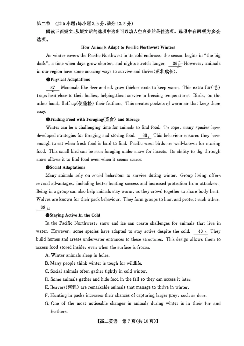 河池2025-2026秋季期末高二英语试卷_2026年02月高二试卷_260216广西壮族自治区河池市2025-2026学年高二上学期1月学科素养测评（期末）