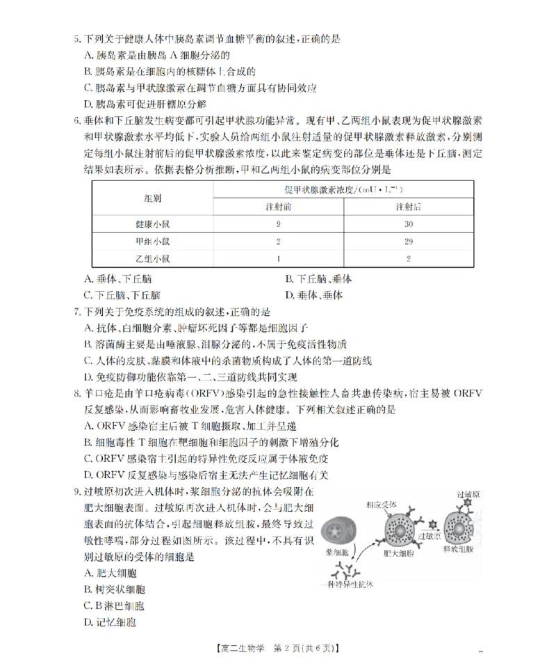生物学_扫描版_2026年02月高二试卷_260206甘肃省多校2025-2026学年高二上学期1月期末（全）