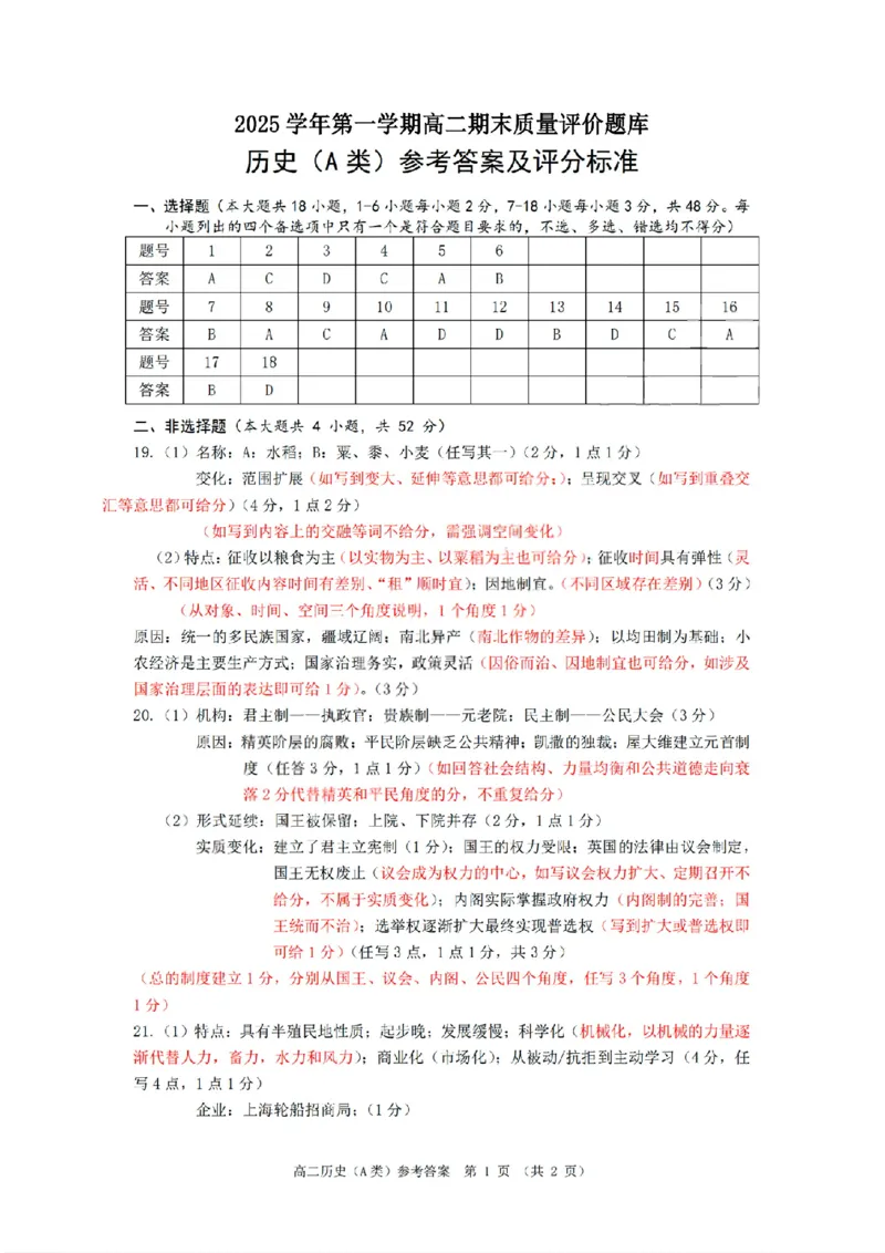 扫描件_历史A答案_2026年02月高二试卷_260208浙江省温州市2025-2026学年高二上学期期末（A卷+B卷）（全）_浙江省温州市2025-2026学年高二上学期期末试题A卷