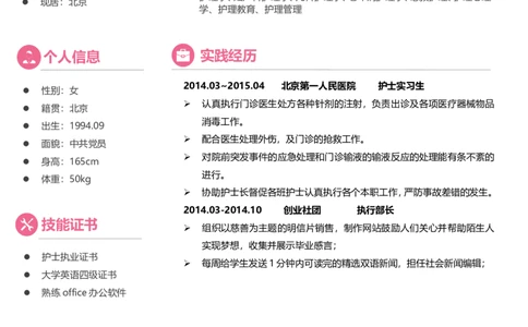 19_小升初《学生简历模板》单页+多页_行业简历_07、医护简历50款_护士简历模板27款