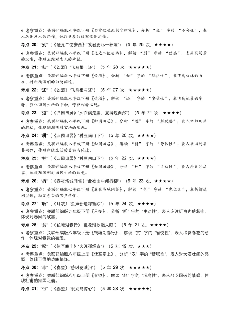 近5年全国中考语文古诗文词句赏析（炼字、炼句)300高频考点+100高频易错点_中考复习资料_语数英物化_1语文中考复习_2026年中考复习（更新中）_2026年全国中考语文一轮复习讲义
