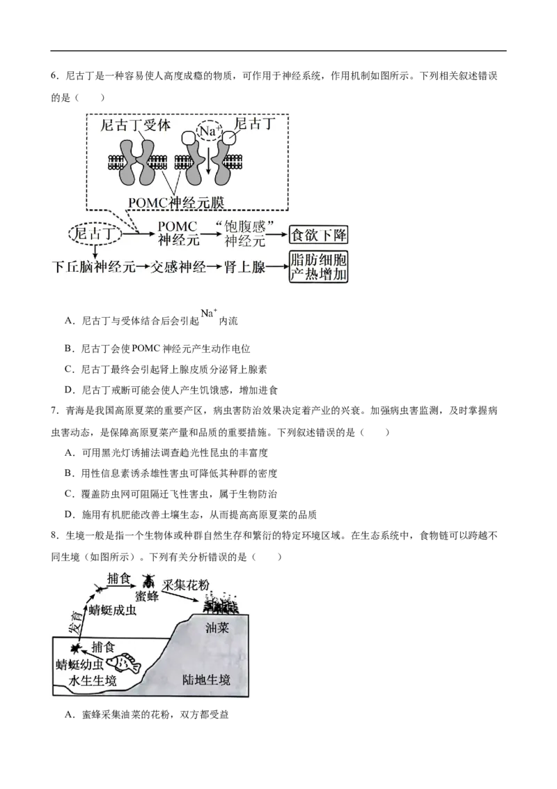 河北省保定市2025-2026学年高二上学期1月期末生物试卷（含答案）_2026年02月高二试卷_260210河北省保定市2025-2026学年高二上学期1月期末