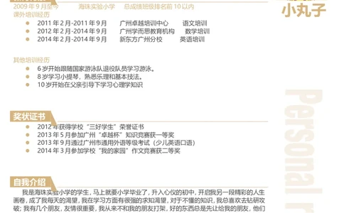 03小升初简历模板一页式_小升初《学生简历模板》单页+多页_小升初模板
