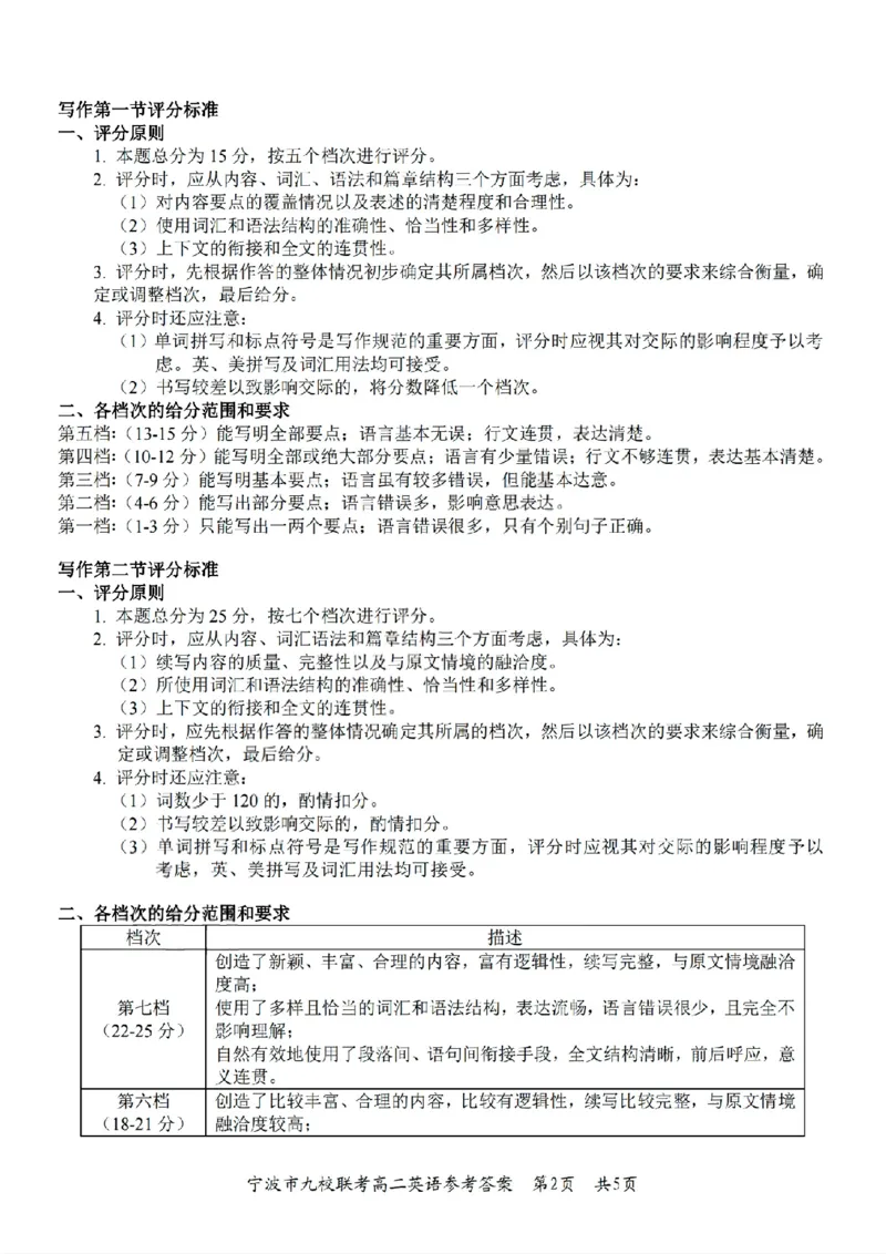 扫描件英语参考答案_2026年02月高二试卷_260216浙江省宁波市九校2025-2026学年高二上学期期末联考（全）_浙江省宁波市九校2025-2026学年高二上学期期末联考英语试题（图片版，含答案）