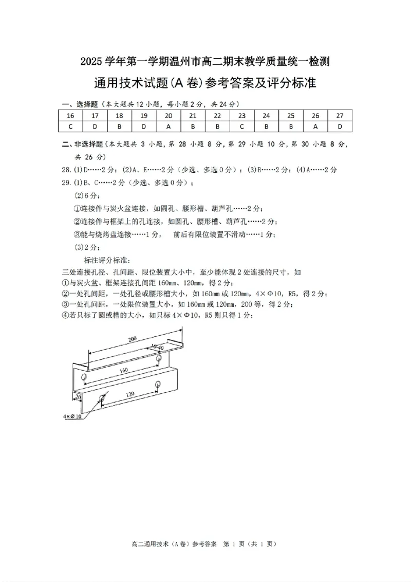 扫描件_技术A答案_2026年02月高二试卷_260208浙江省温州市2025-2026学年高二上学期期末（A卷+B卷）（全）_浙江省温州市2025-2026学年高二上学期期末试题A卷