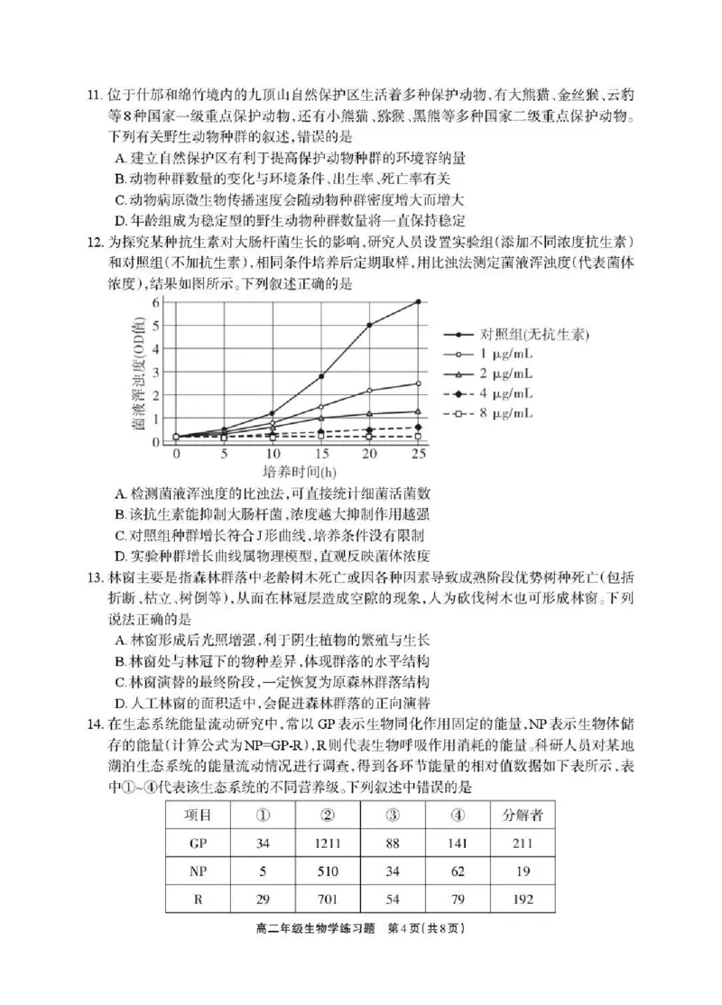 德阳市2025&mdash;2026学年高二上学期期末考试生物_2026年02月高二试卷_260207四川省德阳市2025&mdash;2026学年高二上学期期末考试
