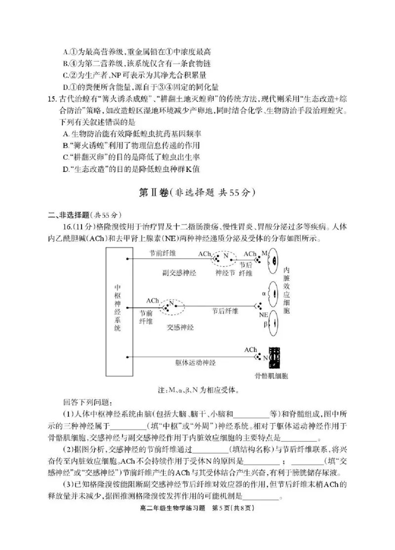 德阳市2025&mdash;2026学年高二上学期期末考试生物_2026年02月高二试卷_260207四川省德阳市2025&mdash;2026学年高二上学期期末考试