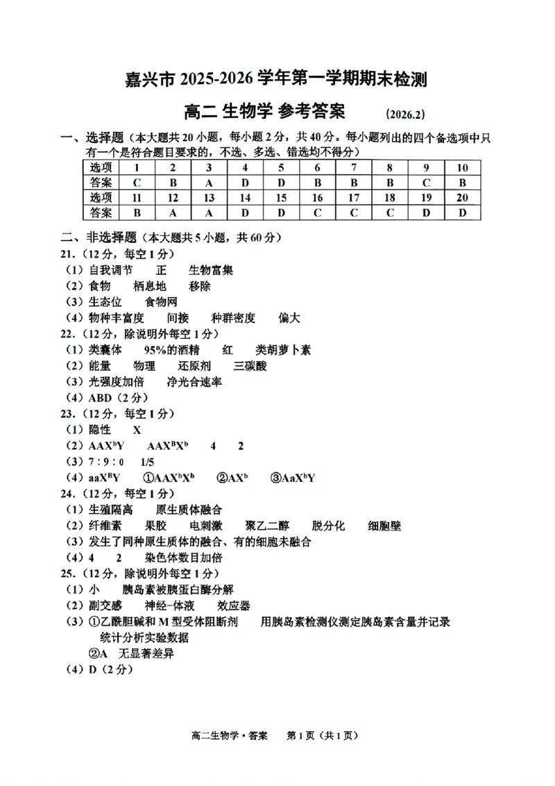 扫描件_高二生物学参考答案_2026年02月高二试卷_260215浙江省嘉兴市2025-2026学年高二上学期期末（全)_浙江省嘉兴市2025-2026学年高二上学期期末考试生物试卷（含答案）