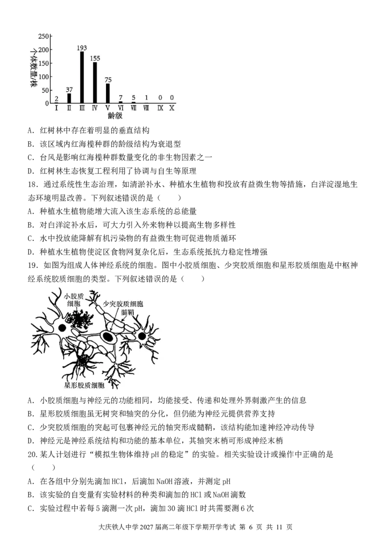 大庆铁人中学2024级高二年级下学期开学考试生物试题_2026年03月高二试卷_260317黑龙江省大庆铁人中学2025-2026学年高二下学期开学考试（全科）