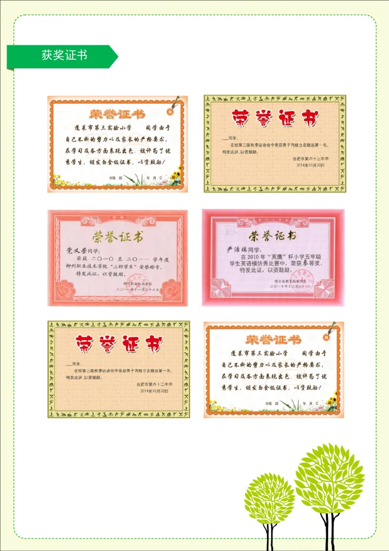 升学君整理绿色树木-小升初简历模板_小升初《学生简历模板》单页+多页_66份小升初简历整理