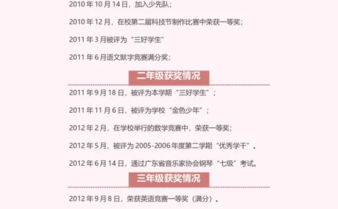 升学君整理粉红竖纹-小升初简历模板_小升初《学生简历模板》单页+多页_66份小升初简历整理