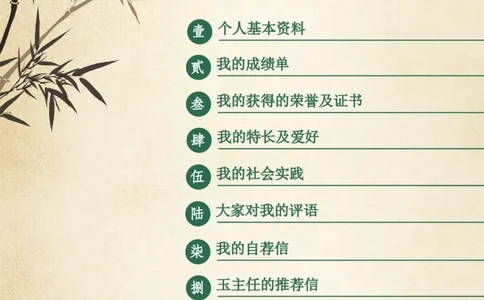 升学君整理竹叶-小升初简历模板_小升初《学生简历模板》单页+多页_66份小升初简历整理_升学君整理竹叶中国风-小升初简历模板
