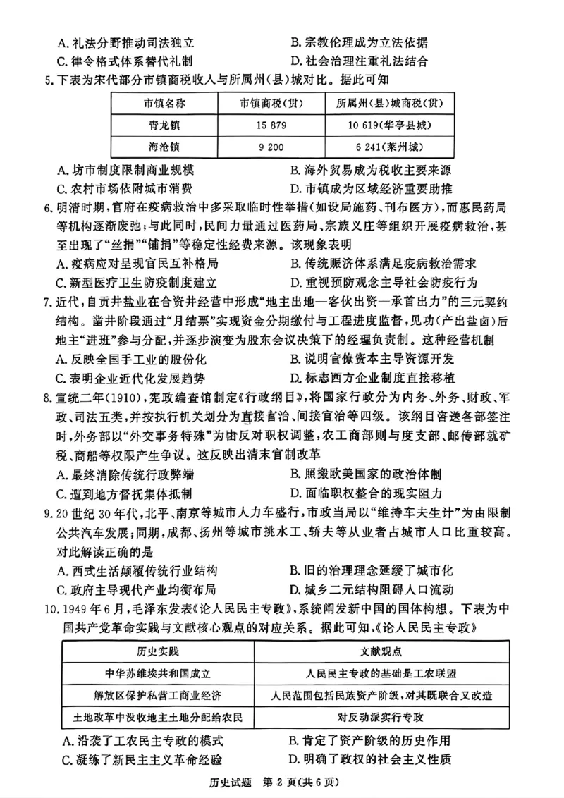 历史试题_2026年02月高二试卷_260205青桐鸣大联考2025-2026学年（上）高二年级2月期末考试_河南青桐鸣2025-2026学年高二上学期2月期末考试历史试题含答案