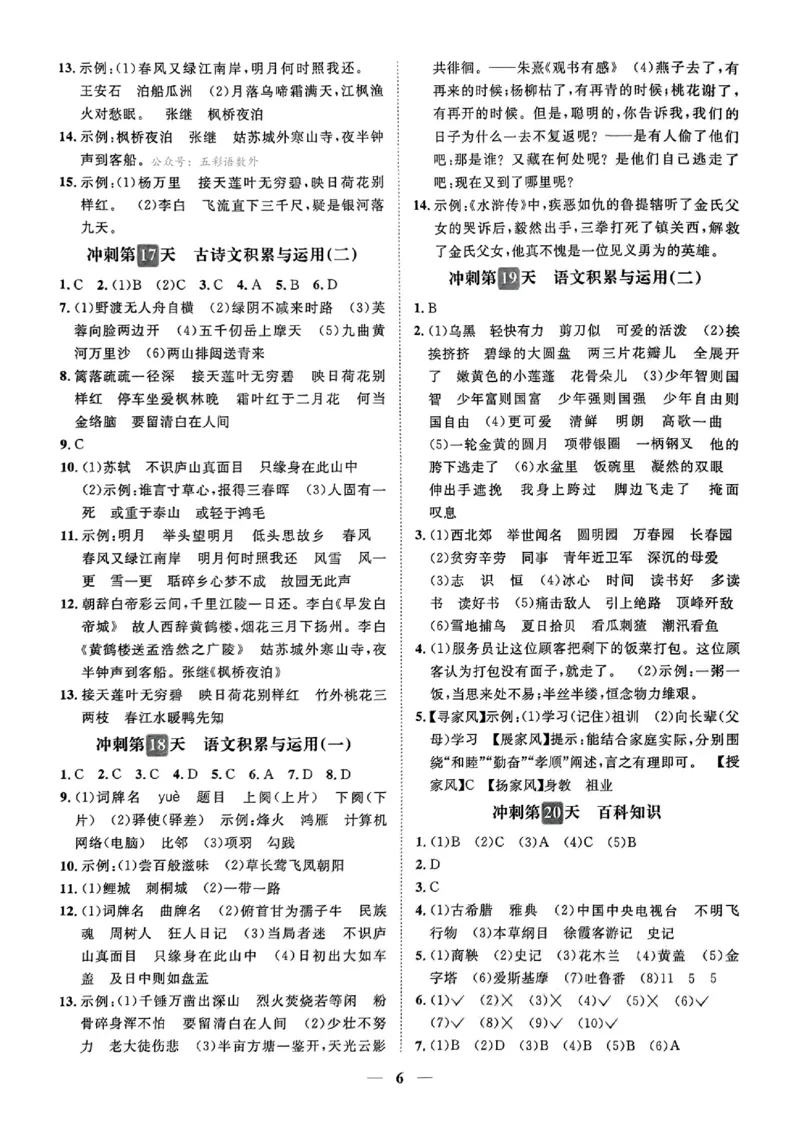 小升初语文《阳光同学冲刺48天》测评+辅导+真题卷答案_小升初冲刺48天（语数英）_小升初语文《阳光同学冲刺48天》